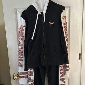 Victoria’s Secret Pink Sparkly Logo Joggers and Zip-up Hoodie set